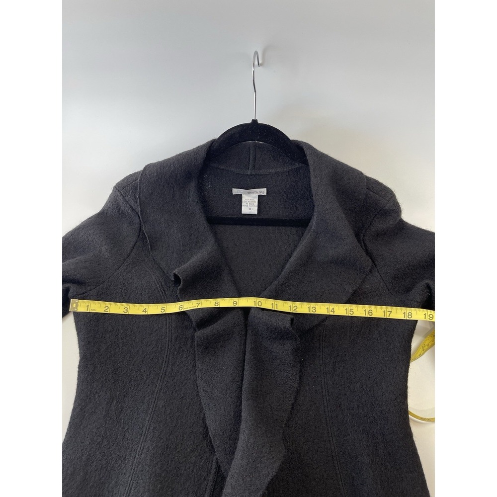 TSD Two Star Dog Ruffled Cardigan 100% Wool Womens Size S Black ~Not Lined~ - Picture 9 of 11